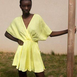 Zara Yellow Satin effect mini dress